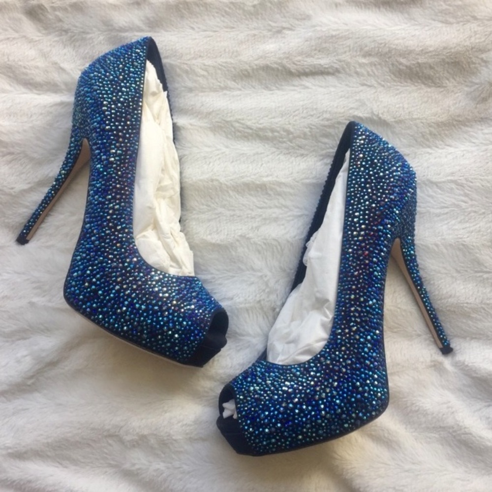 Gucci Blue Crystal Sofia Etoile Peep Toe Pumps - Picture 5 of 8